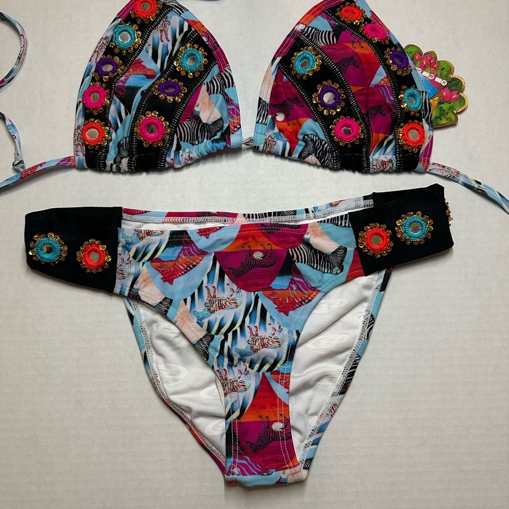 BABALU - Colorful Patterned Bikini Set, with handmade details - NEW with tags